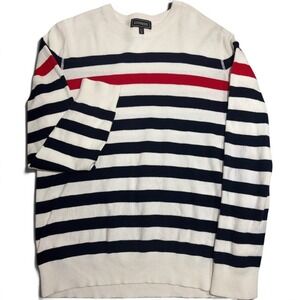 Express Womens Striped Crew Neck Sweater White Navy Red Cotton Knit Size M
